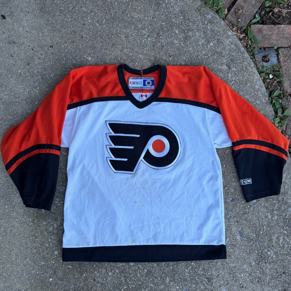 Vintage CCM Philadelphia Flyers NHL Hockey Jersey White Orange Mens Medium